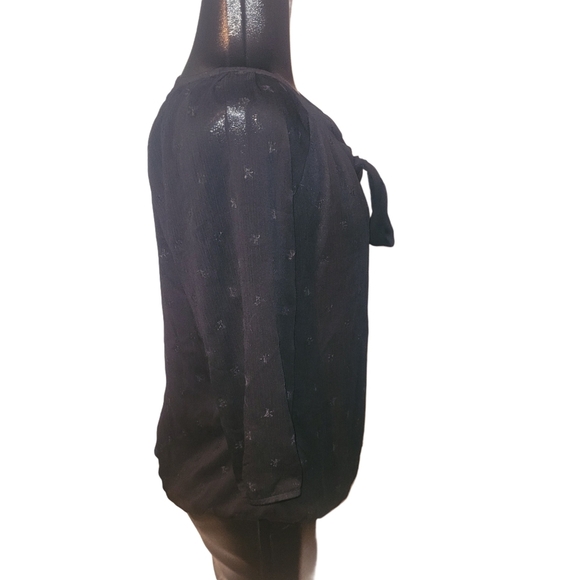 Ispiri Black Semi Sheer Blouse with Tie Neckline L - Picture 4 of 8